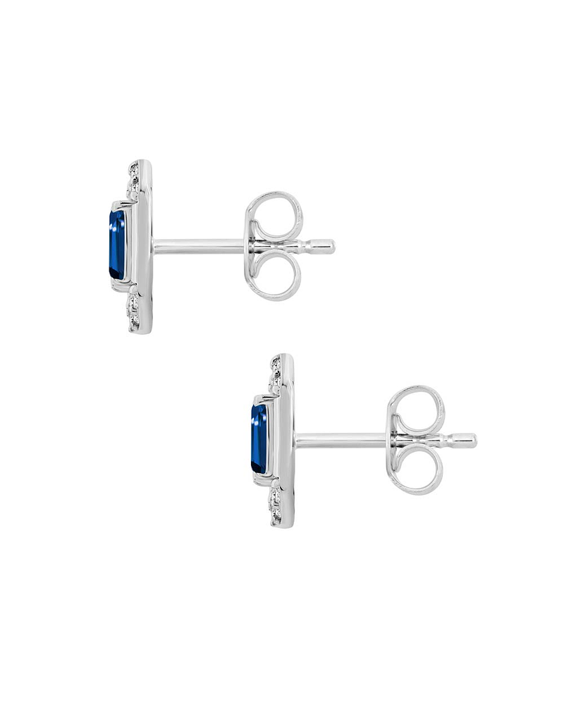 Aros Colgantes  Zafiros Azules y Diamantes en Oro Blanco 18K