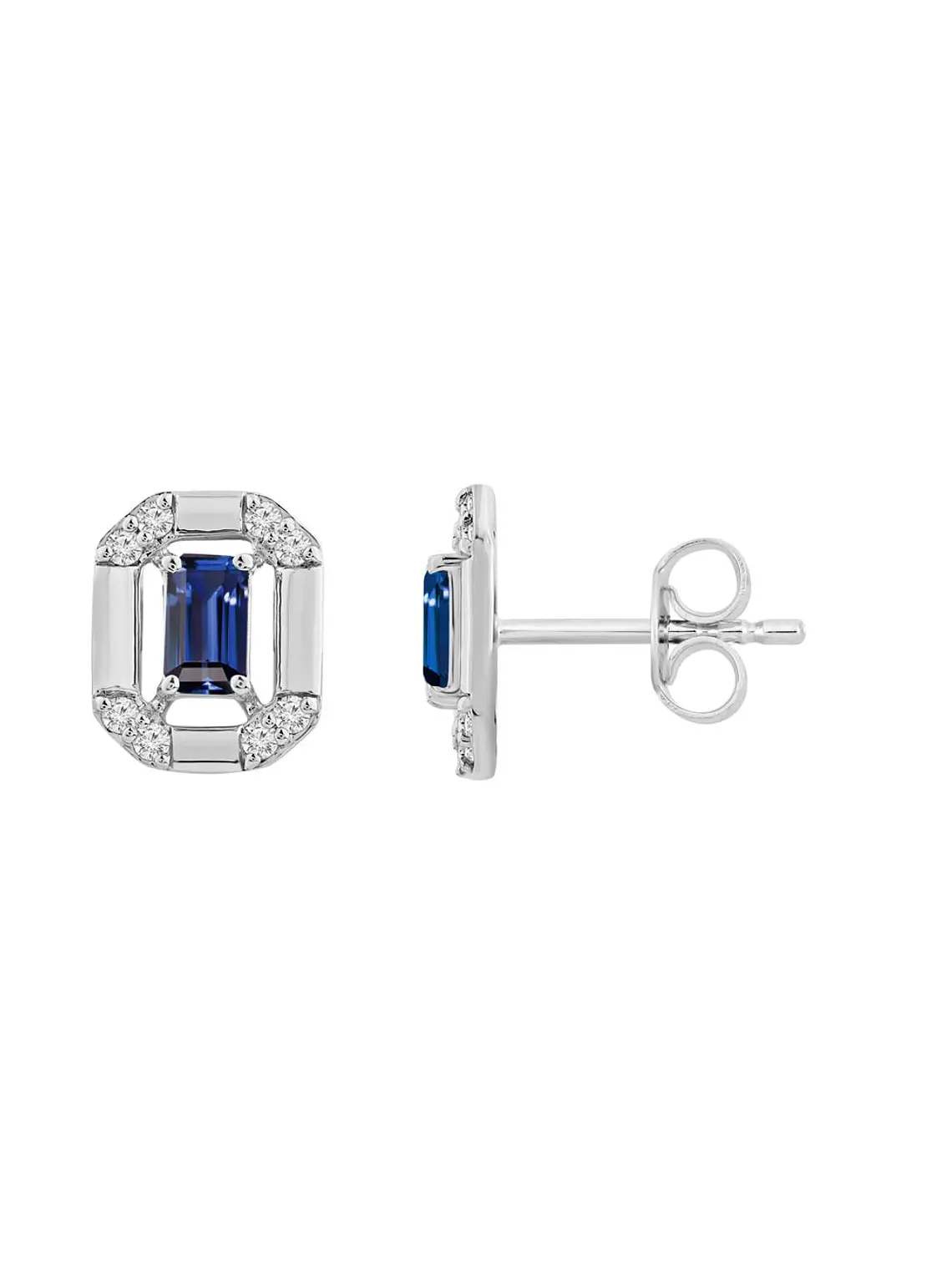 Aros Colgantes  Zafiros Azules y Diamantes en Oro Blanco 18K 2