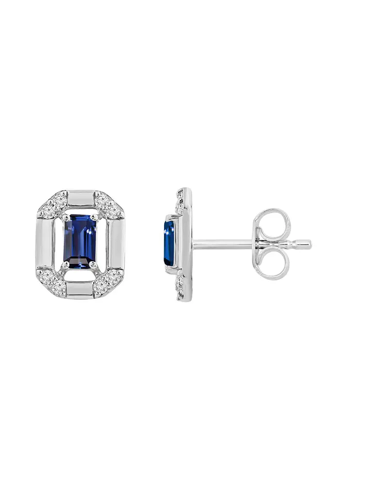 Aros Colgantes  Zafiros Azules y Diamantes en Oro Blanco 18K 2
