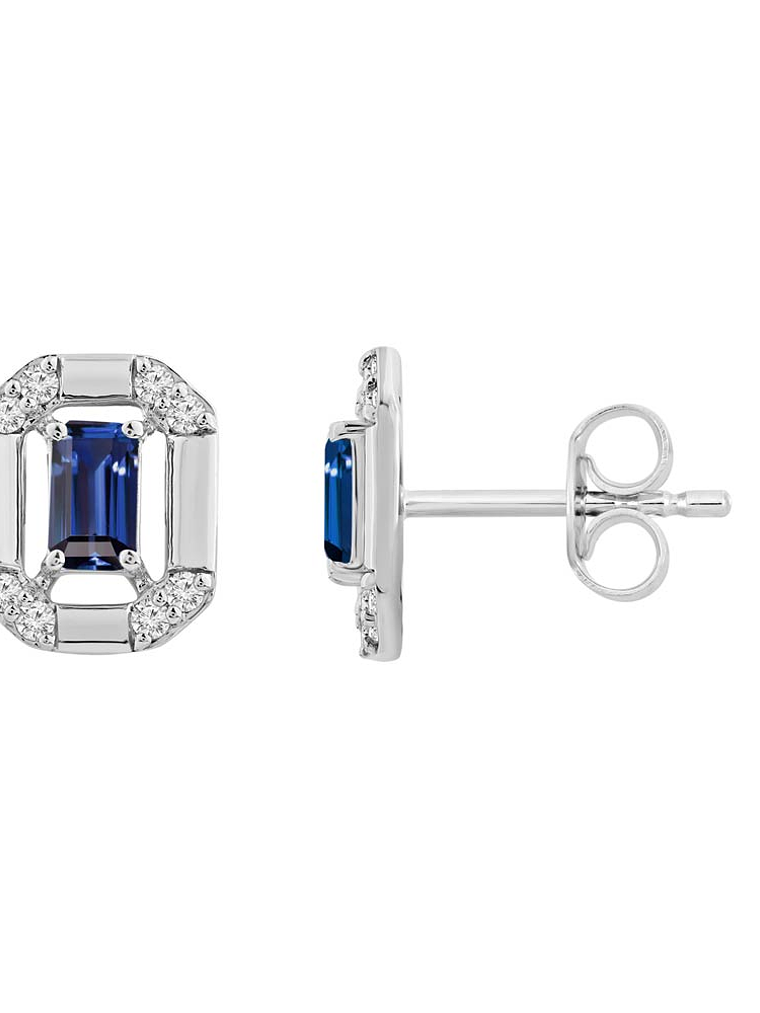 Aros Colgantes  Zafiros Azules y Diamantes en Oro Blanco 18K 2