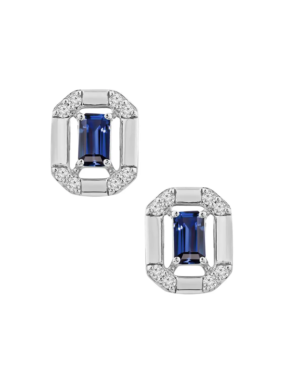 Aros Colgantes  Zafiros Azules y Diamantes en Oro Blanco 18K 1