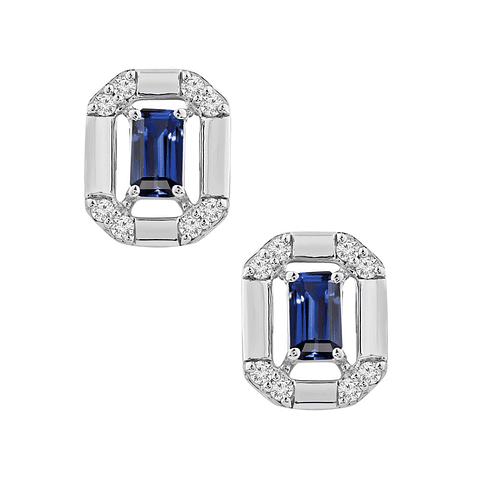 Aros Colgantes  Zafiros Azules y Diamantes en Oro Blanco 18K