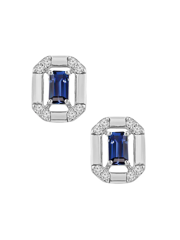Aros Colgantes  Zafiros Azules y Diamantes en Oro Blanco 18K 1