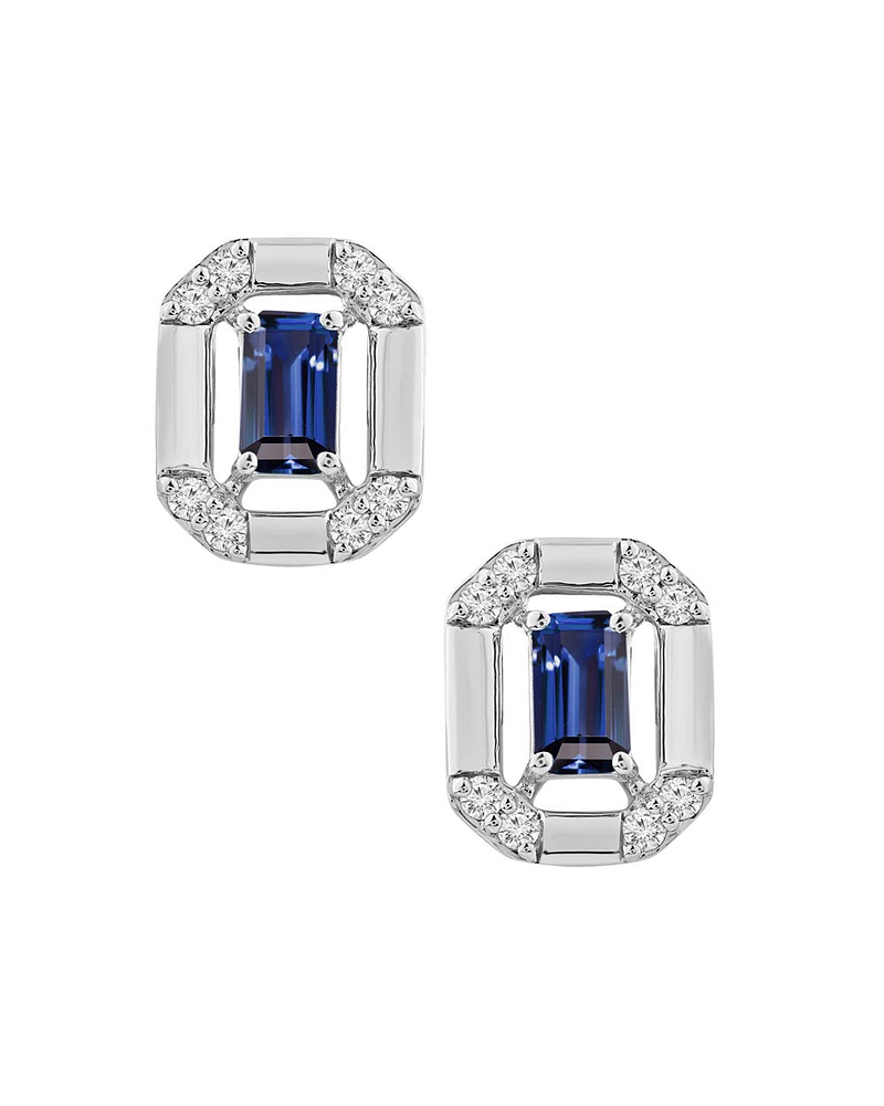Aros Colgantes  Zafiros Azules y Diamantes en Oro Blanco 18K
