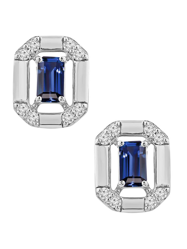 Aros Colgantes  Zafiros Azules y Diamantes en Oro Blanco 18K 1