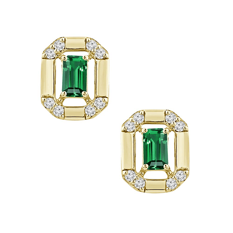 Aros Argollas Esmeraldas y Diamantes Oro Amarillo 18K