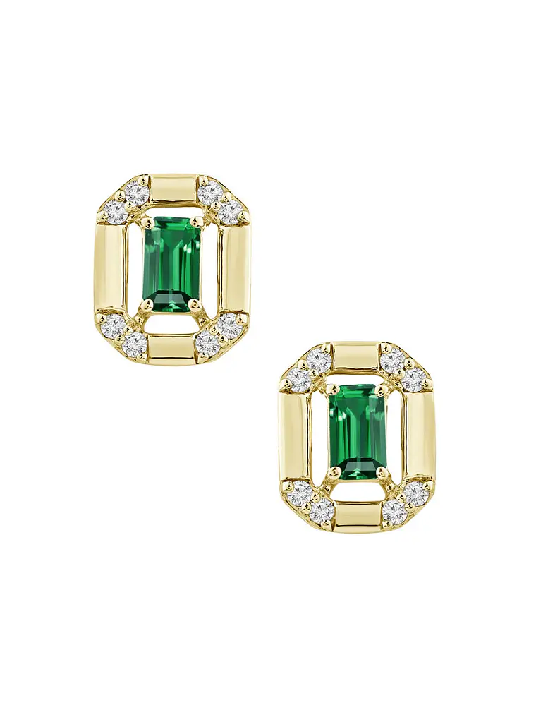 Aros Argollas Esmeraldas y Diamantes Oro Amarillo 18K 1
