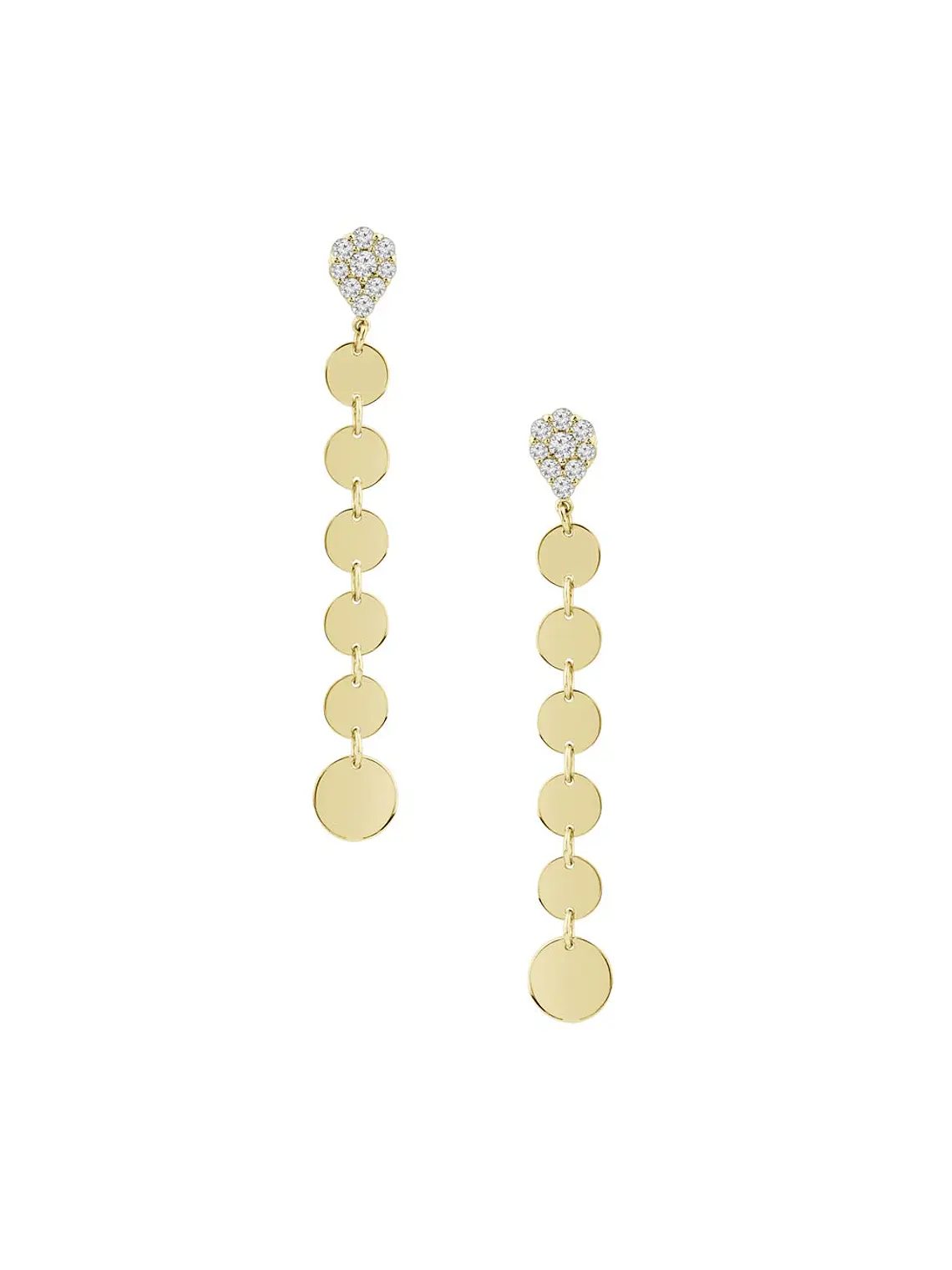 Aros Largos Monedas Diamantes en Oro Amarillo 18K 1