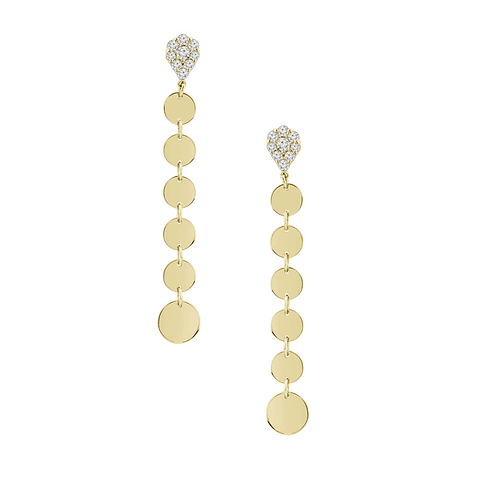 Aros Largos Monedas Diamantes en Oro Amarillo 18K