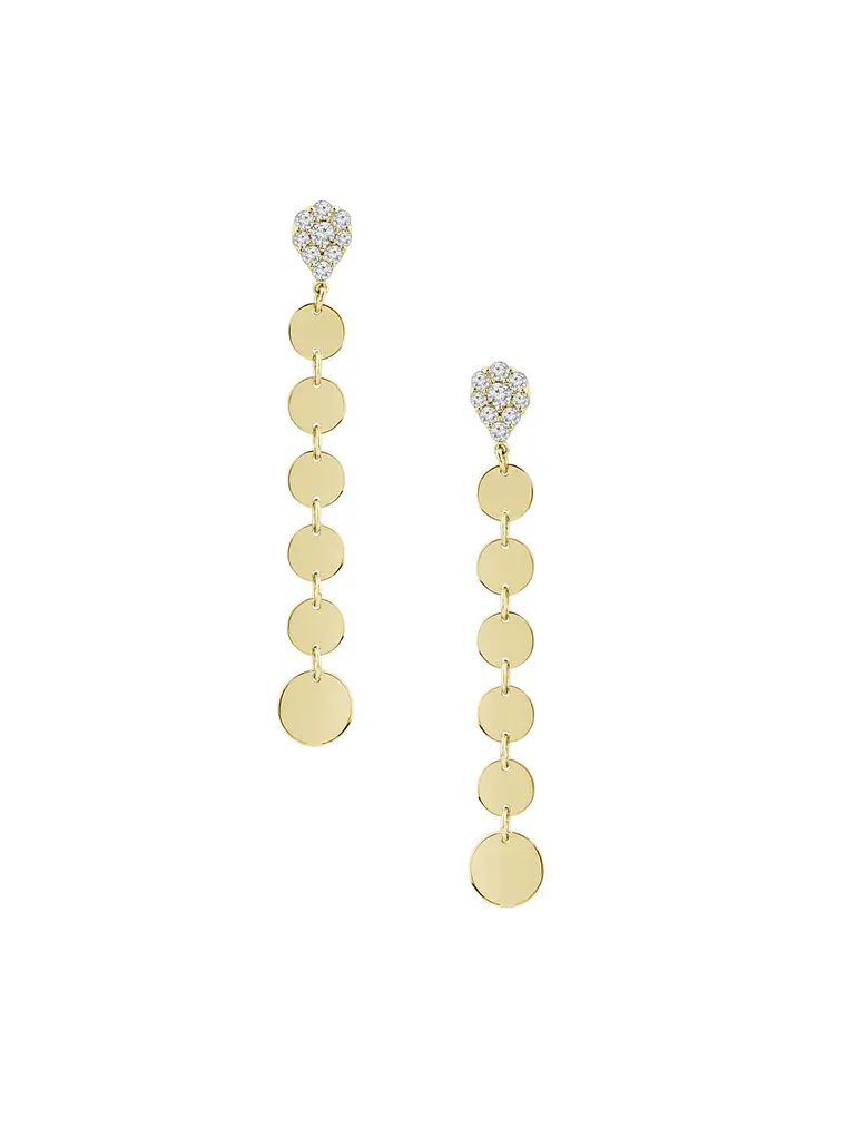 Aros Largos Monedas Diamantes en Oro Amarillo 18K 1