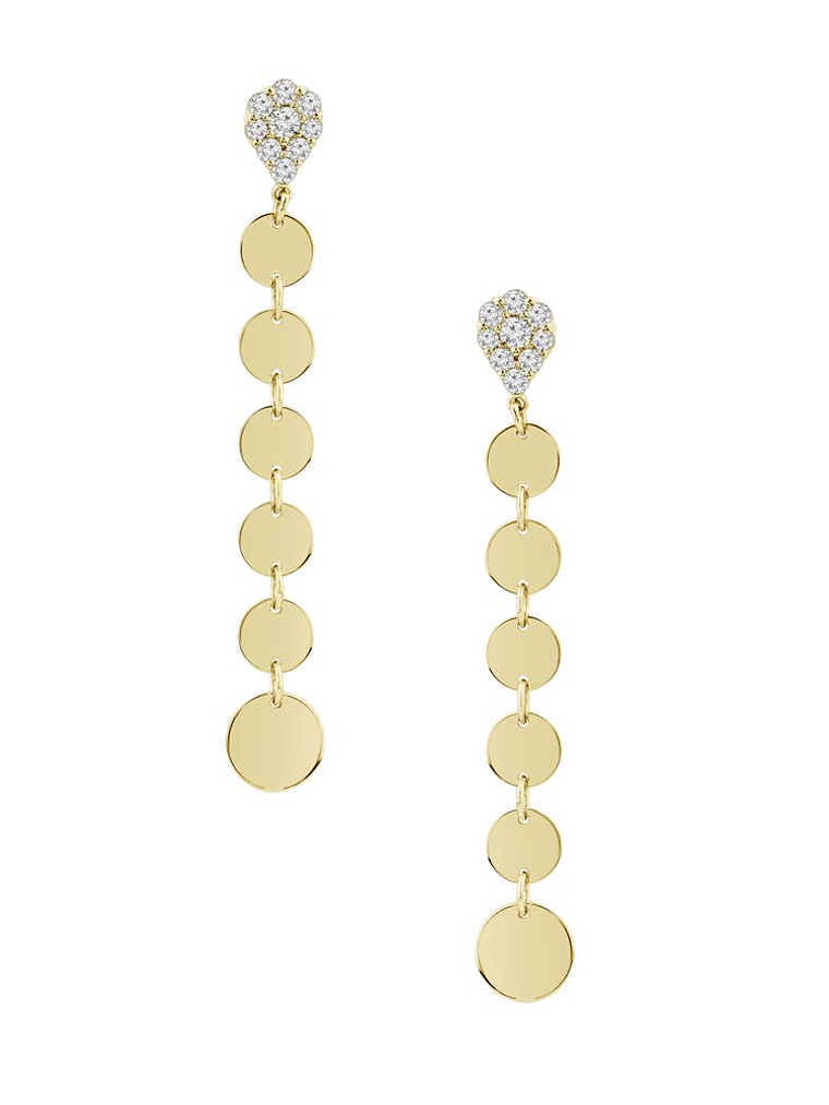 Aros Largos Monedas Diamantes en Oro Amarillo 18K 1