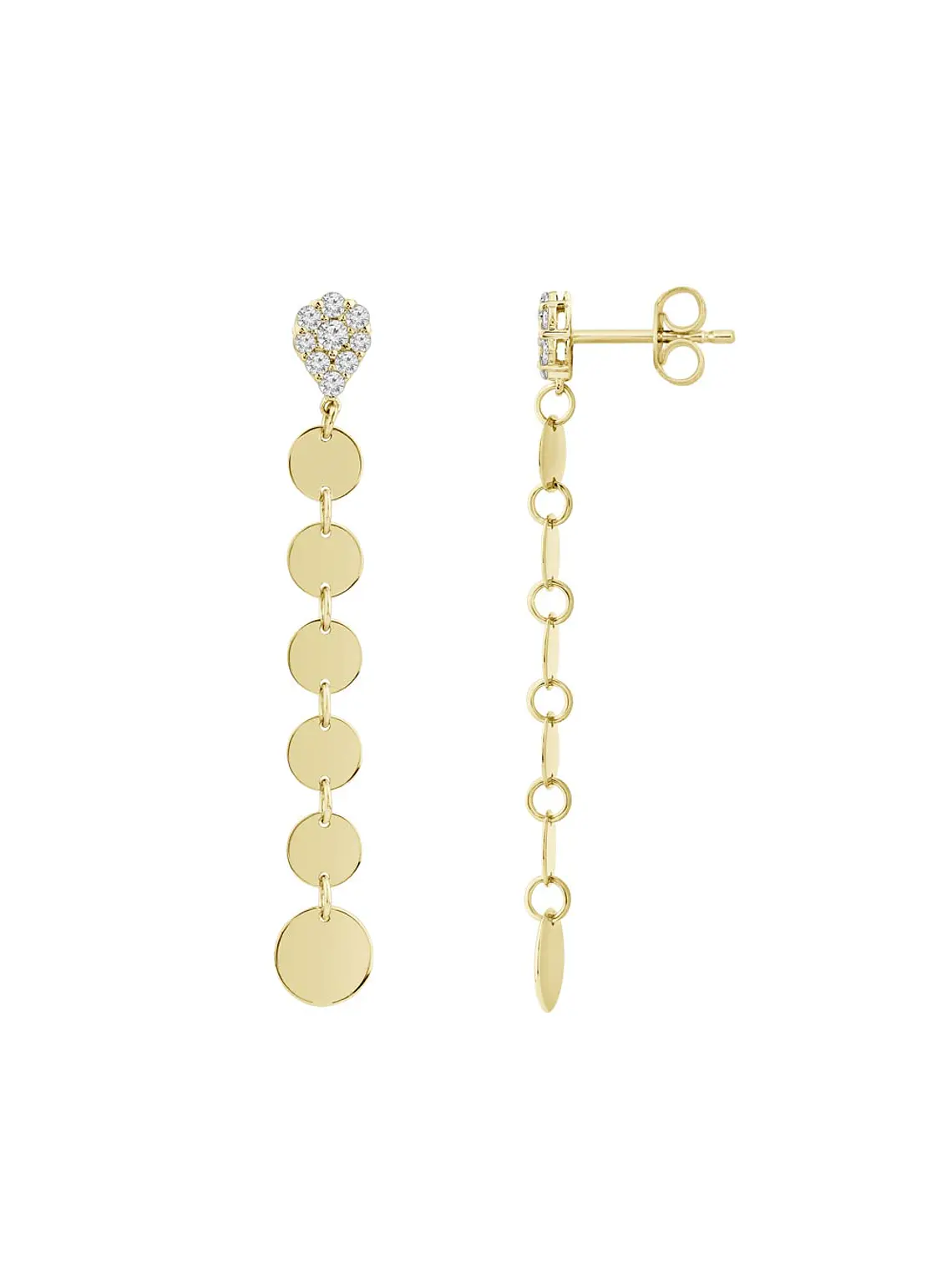 Aros Largos Monedas Diamantes en Oro Amarillo 18K 2