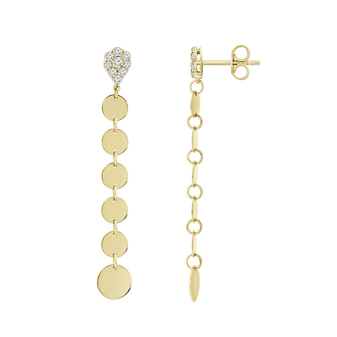 Aros Largos Monedas Diamantes en Oro Amarillo 18K