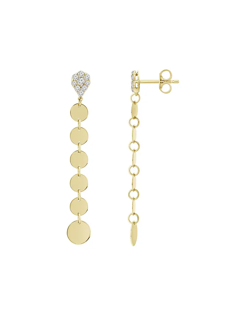Aros Largos Monedas Diamantes en Oro Amarillo 18K 2