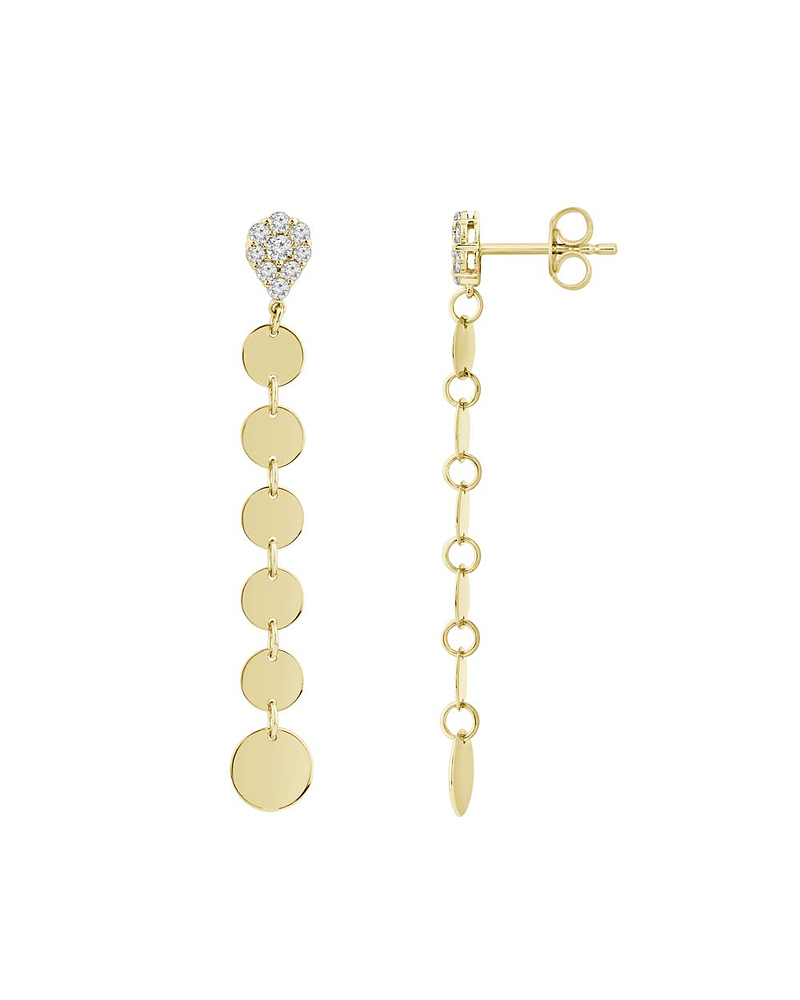 Aros Largos Monedas Diamantes en Oro Amarillo 18K