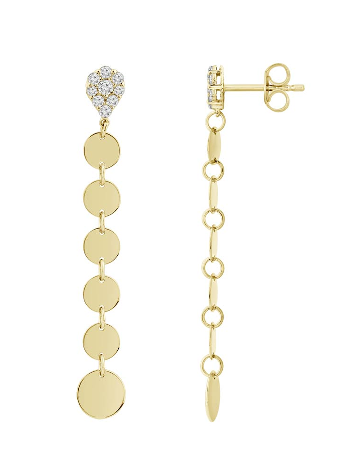 Aros Largos Monedas Diamantes en Oro Amarillo 18K 2