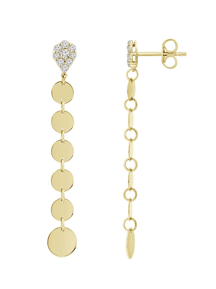 Aros Largos Monedas Diamantes en Oro Amarillo 18K 2