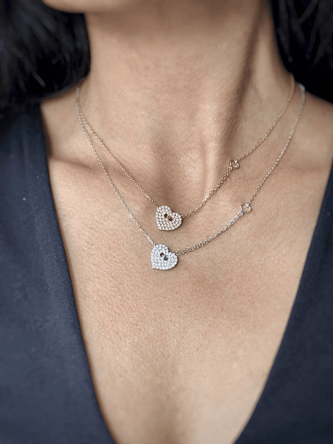 Collar Corazón Diamantes en Oro Blanco 18K