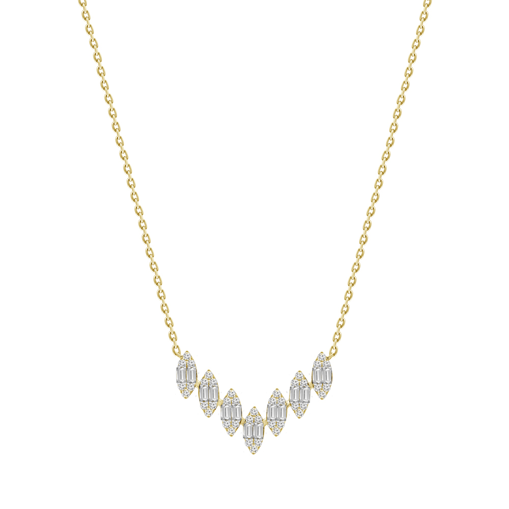 Collar Barra Forma V Diamantes en Oro Amarillo 18K