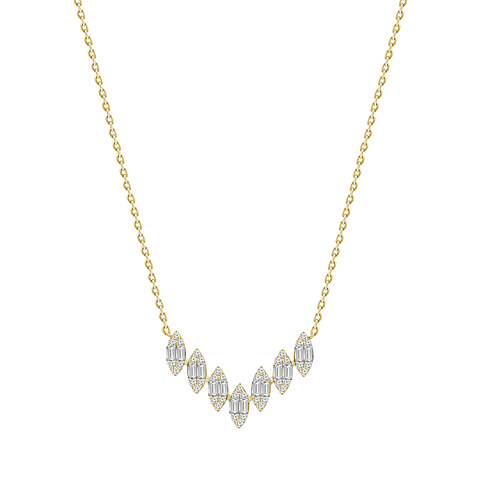 Collar Barra Forma V Diamantes en Oro Amarillo 18K