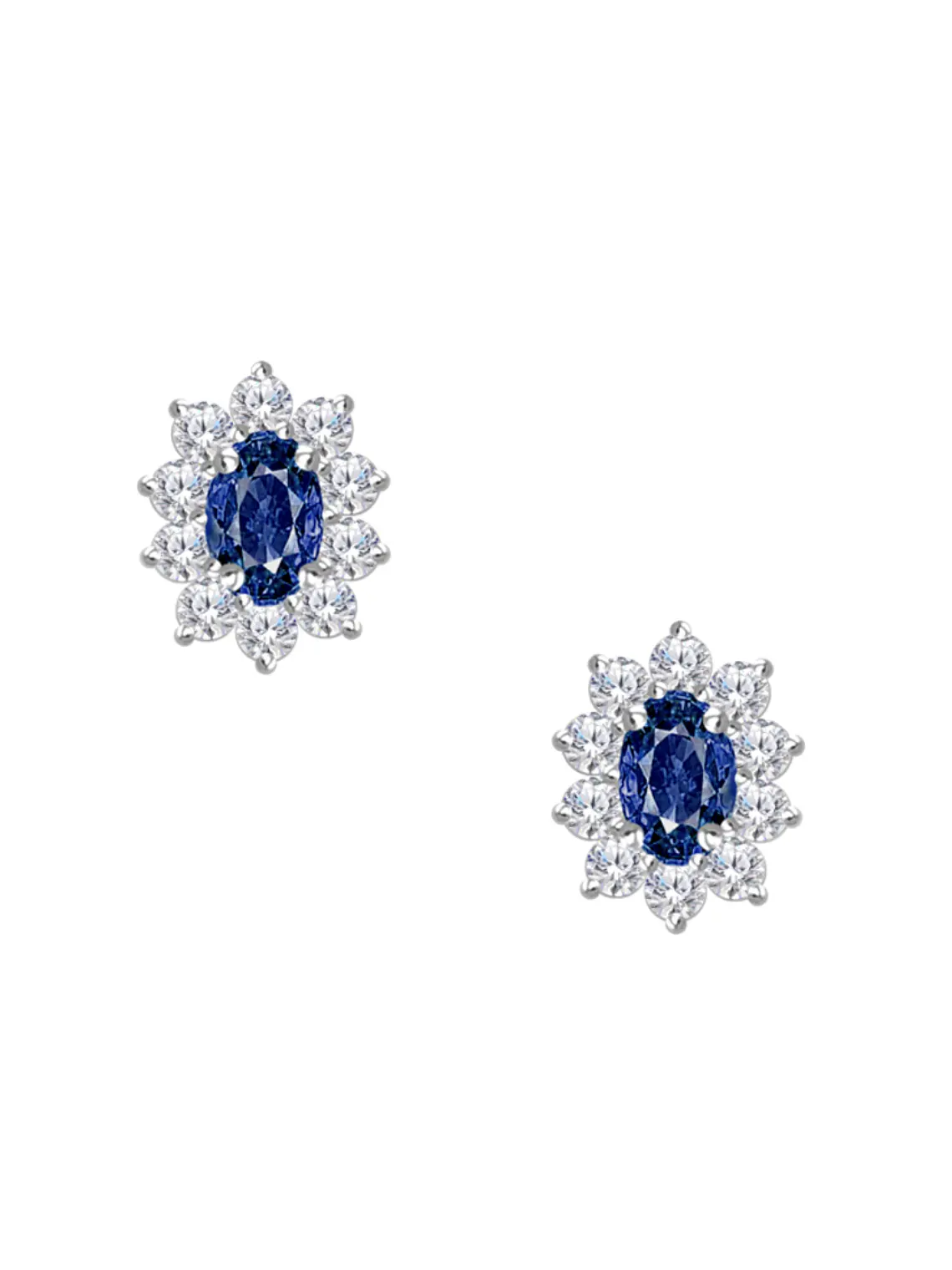 Aros Ovalados Zafiro Azul  y Diamantes en Oro Blanco 18K  1