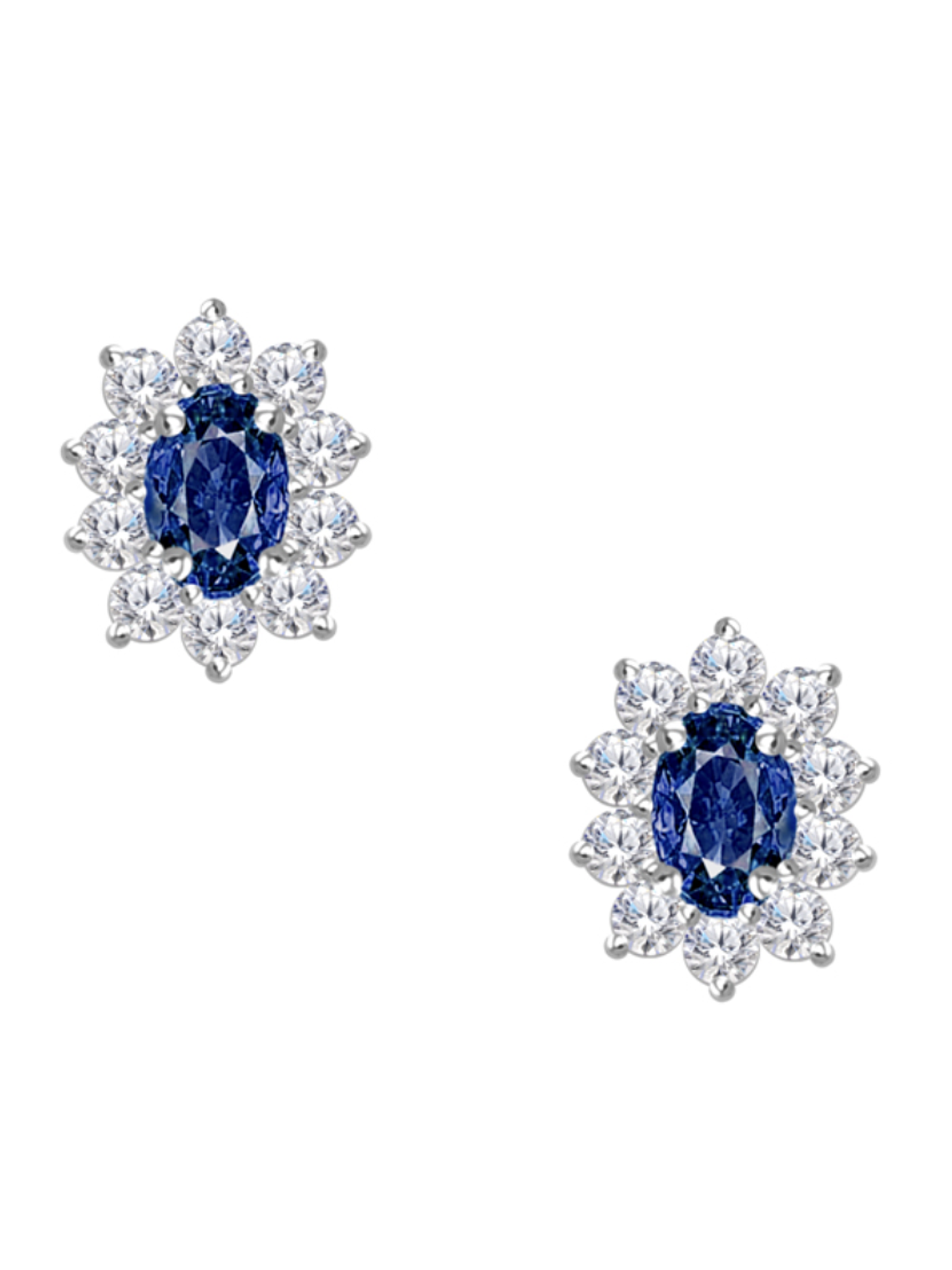 Aros Ovalados Zafiro Azul  y Diamantes en Oro Blanco 18K  1