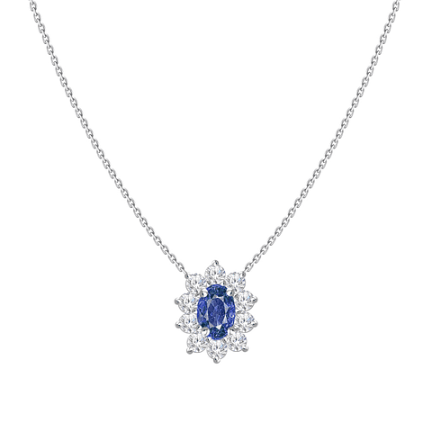 Collar Roseta Zafiro y Diamantes en Oro Blanco 18K