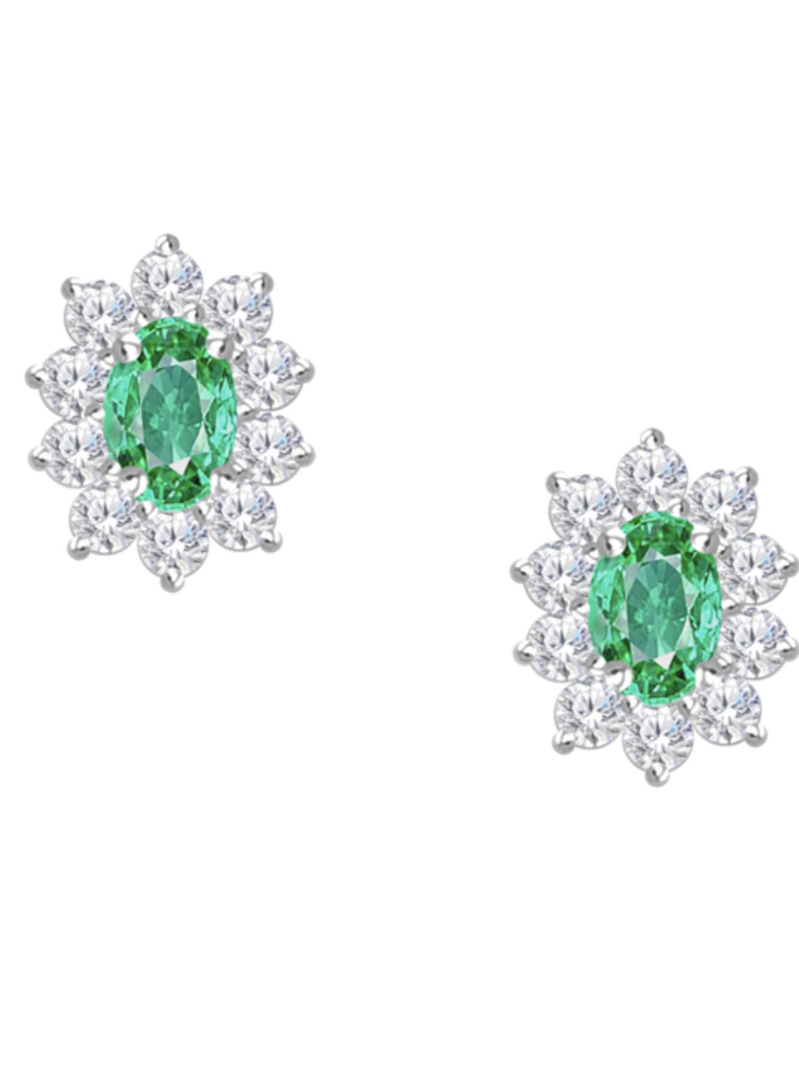 Aros Rosetas Ovalados Esmeraldas y Diamantes en Oro Blanco 18K  1