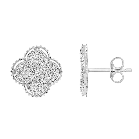 Aros Grandes Trébol Diamantes en Oro Blanco 18K