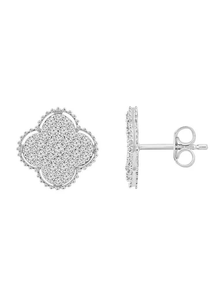 Aros Grandes Trébol Diamantes en Oro Blanco 18K 2