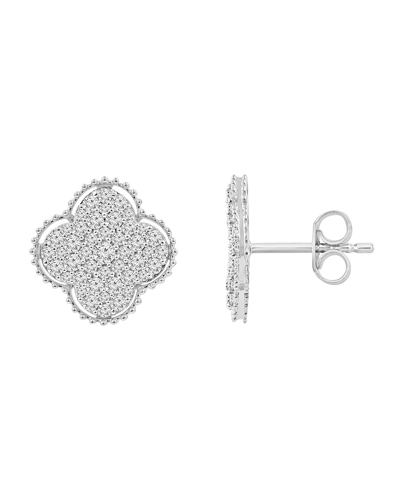 Aros Grandes Trébol Diamantes en Oro Blanco 18K