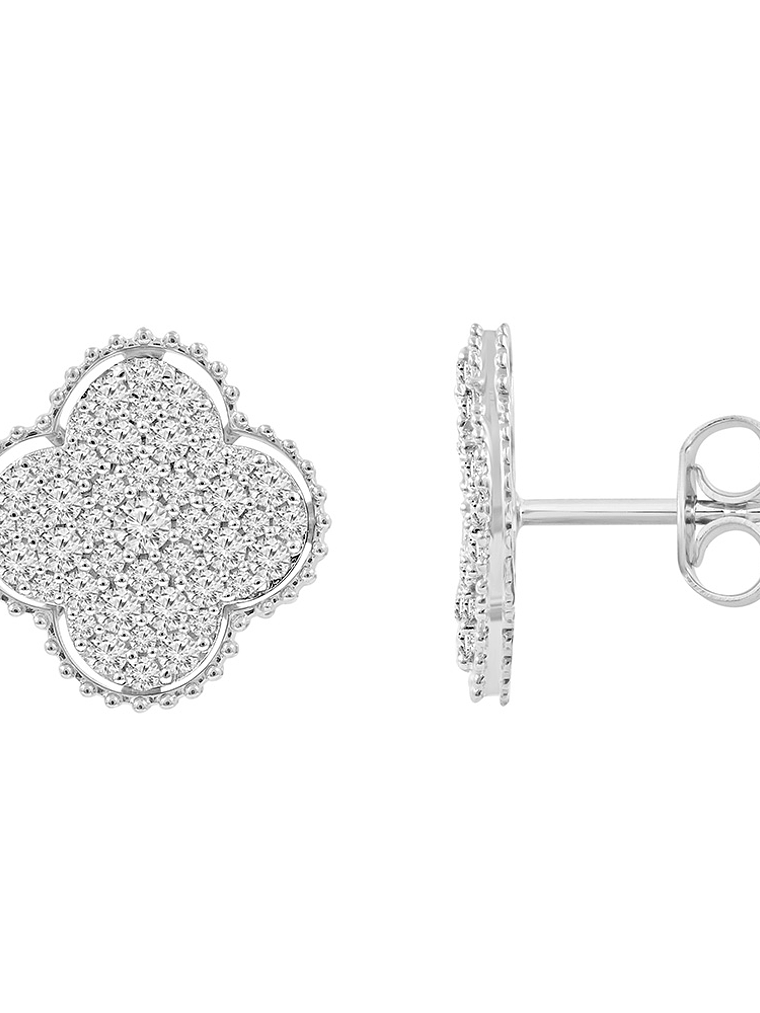 Aros Grandes Trébol Diamantes en Oro Blanco 18K 2