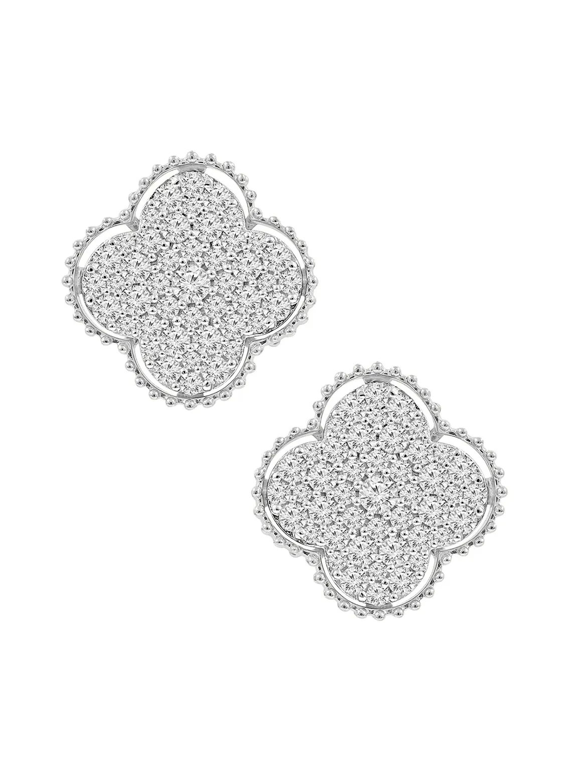 Aros Grandes Trébol Diamantes en Oro Blanco 18K 1