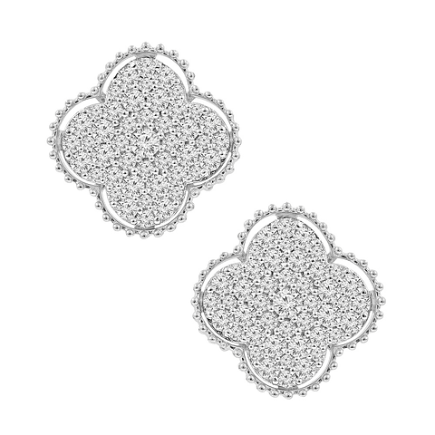 Aros Grandes Trébol Diamantes en Oro Blanco 18K