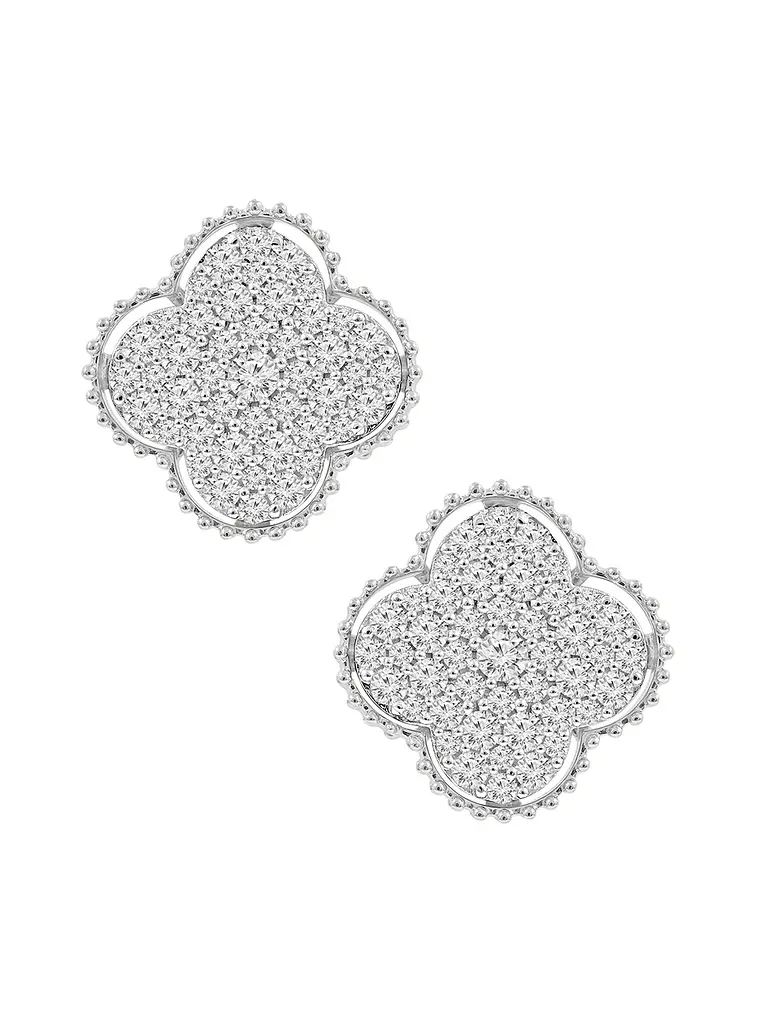Aros Grandes Trébol Diamantes en Oro Blanco 18K 1
