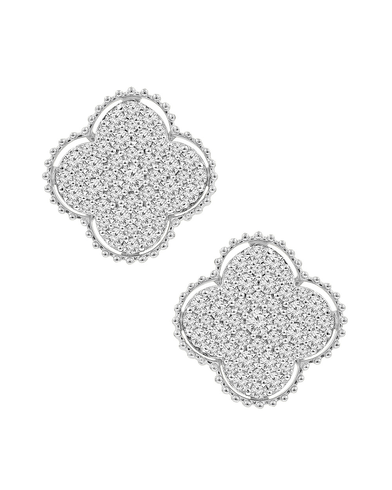 Aros Grandes Trébol Diamantes en Oro Blanco 18K