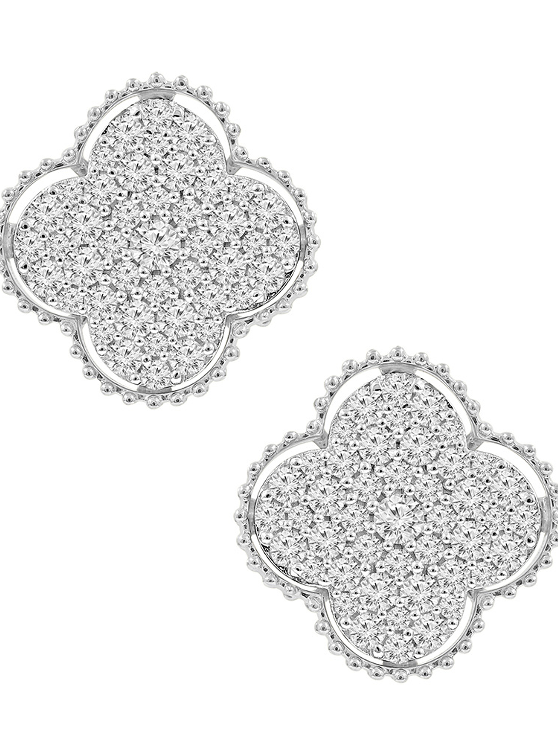 Aros Grandes Trébol Diamantes en Oro Blanco 18K 1