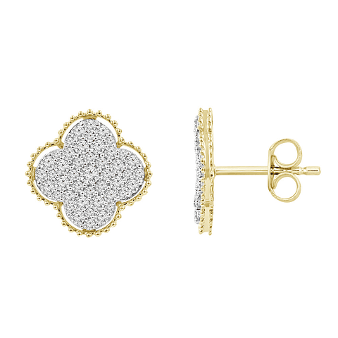 Aros Grandes Trébol Diamantes en Oro Amarillo 18K