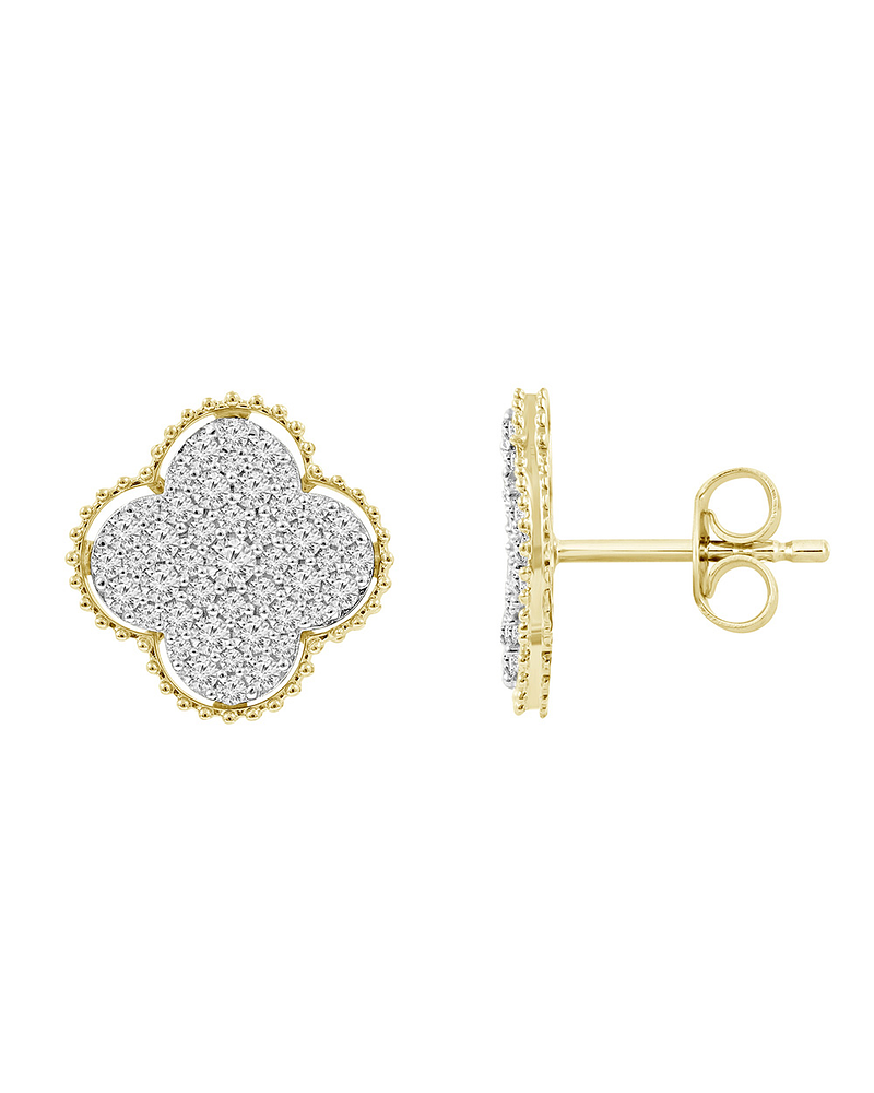 Aros Grandes Trébol Diamantes en Oro Amarillo 18K