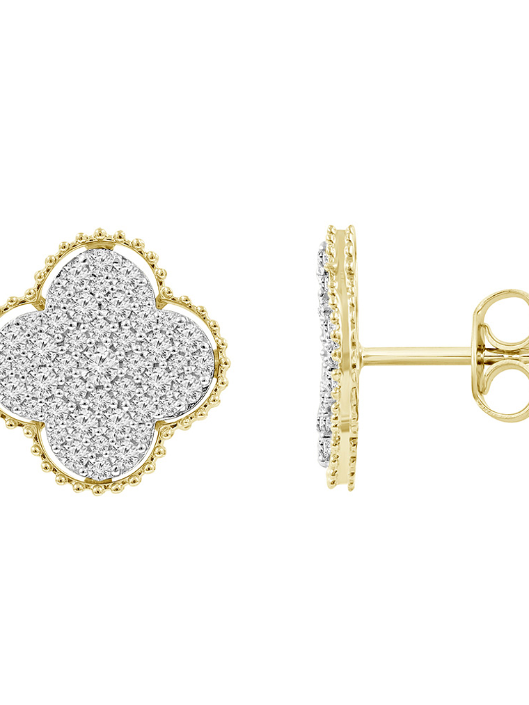 Aros Grandes Trébol Diamantes en Oro Amarillo 18K 2