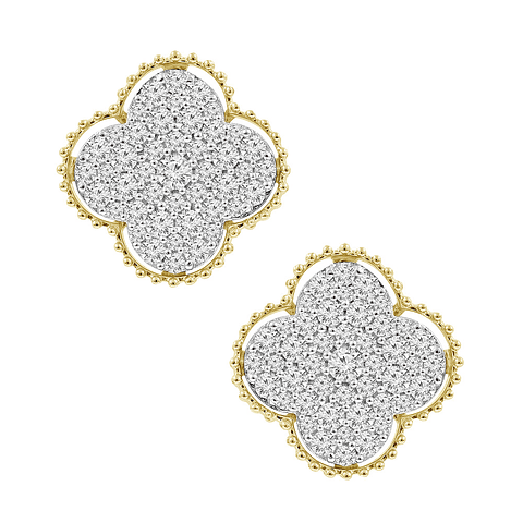 Aros Grandes Trébol Diamantes en Oro Amarillo 18K