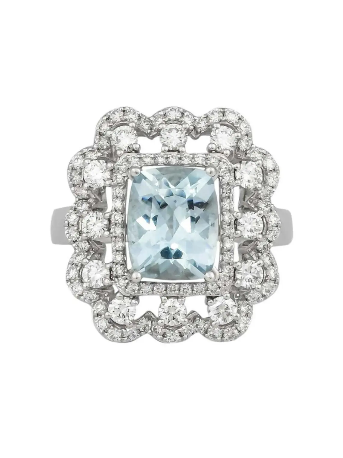 Gran Maxi Anillo Aguamarinas y Diamantes en Oro Blanco 18K 1