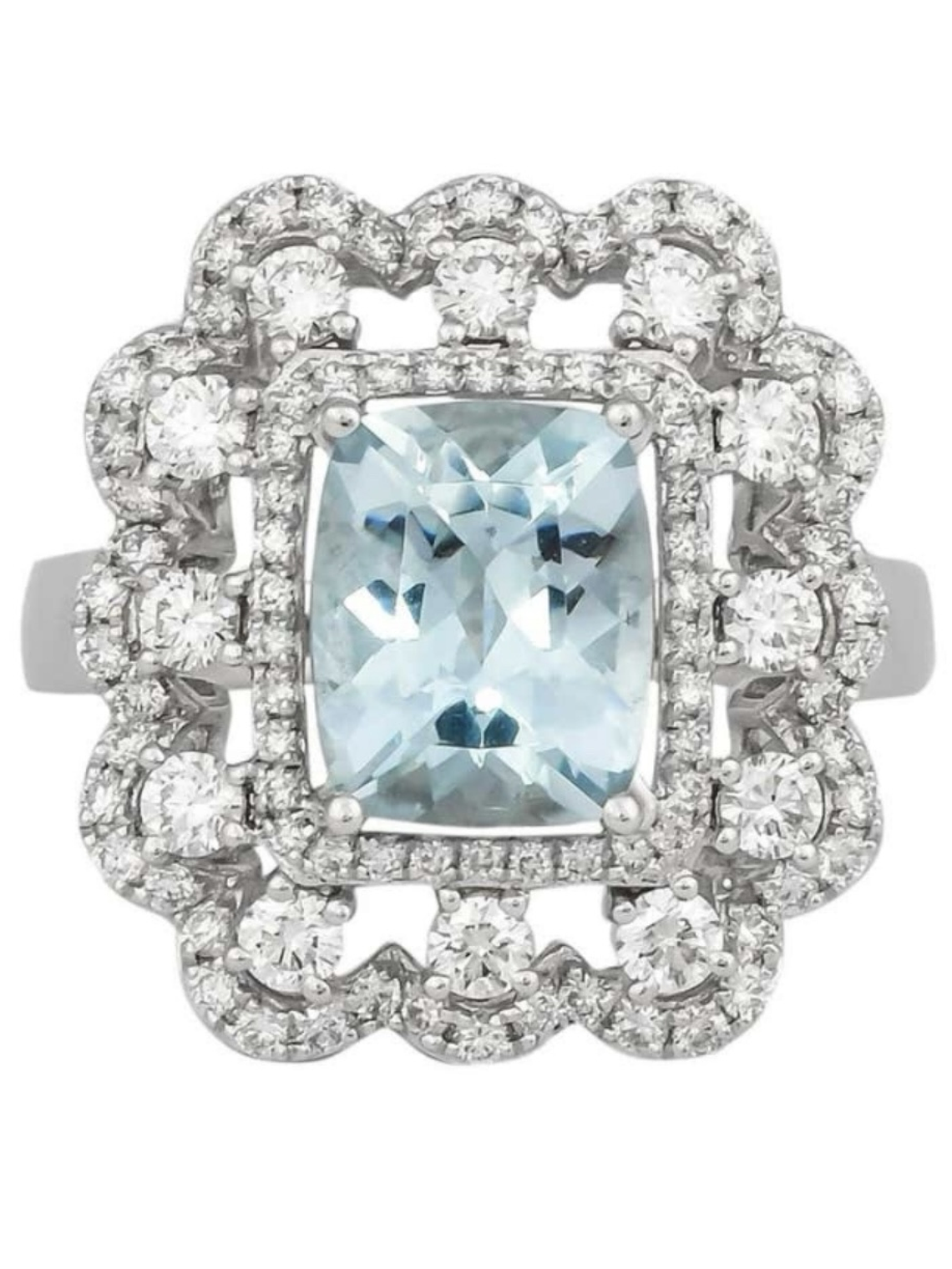 Gran Maxi Anillo Aguamarinas y Diamantes en Oro Blanco 18K 1