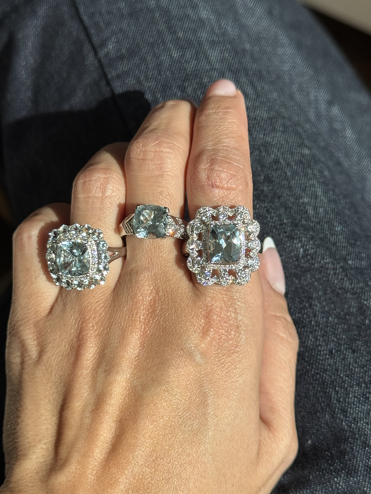 Gran Maxi Anillo Aguamarinas y Diamantes en Oro Blanco 18K 3