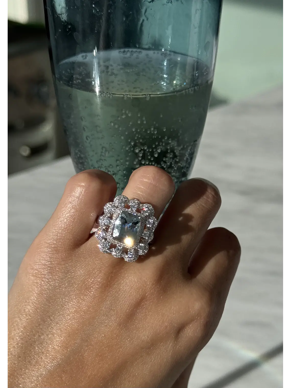 Gran Maxi Anillo Aguamarinas y Diamantes en Oro Blanco 18K 4