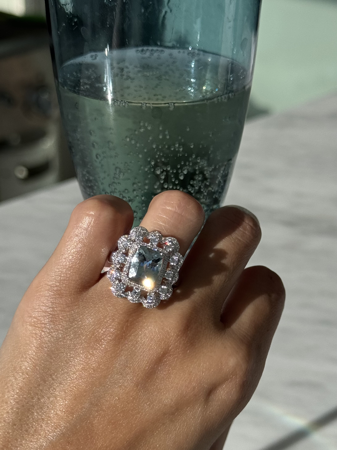 Gran Maxi Anillo Aguamarinas y Diamantes en Oro Blanco 18K 4