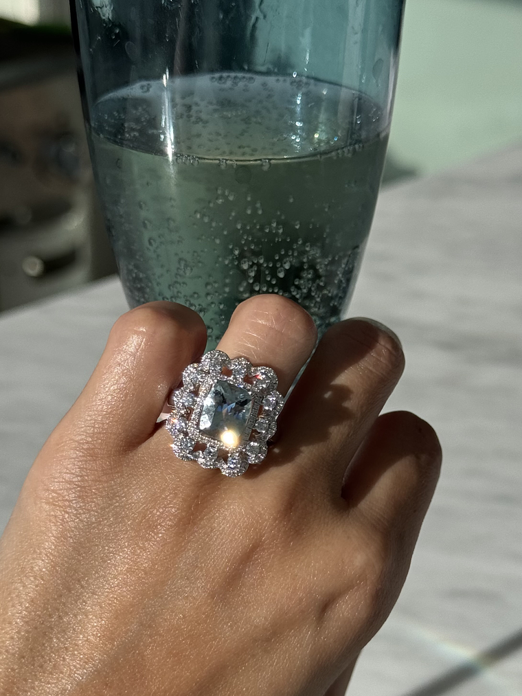 Gran Maxi Anillo Aguamarinas y Diamantes en Oro Blanco 18K 4