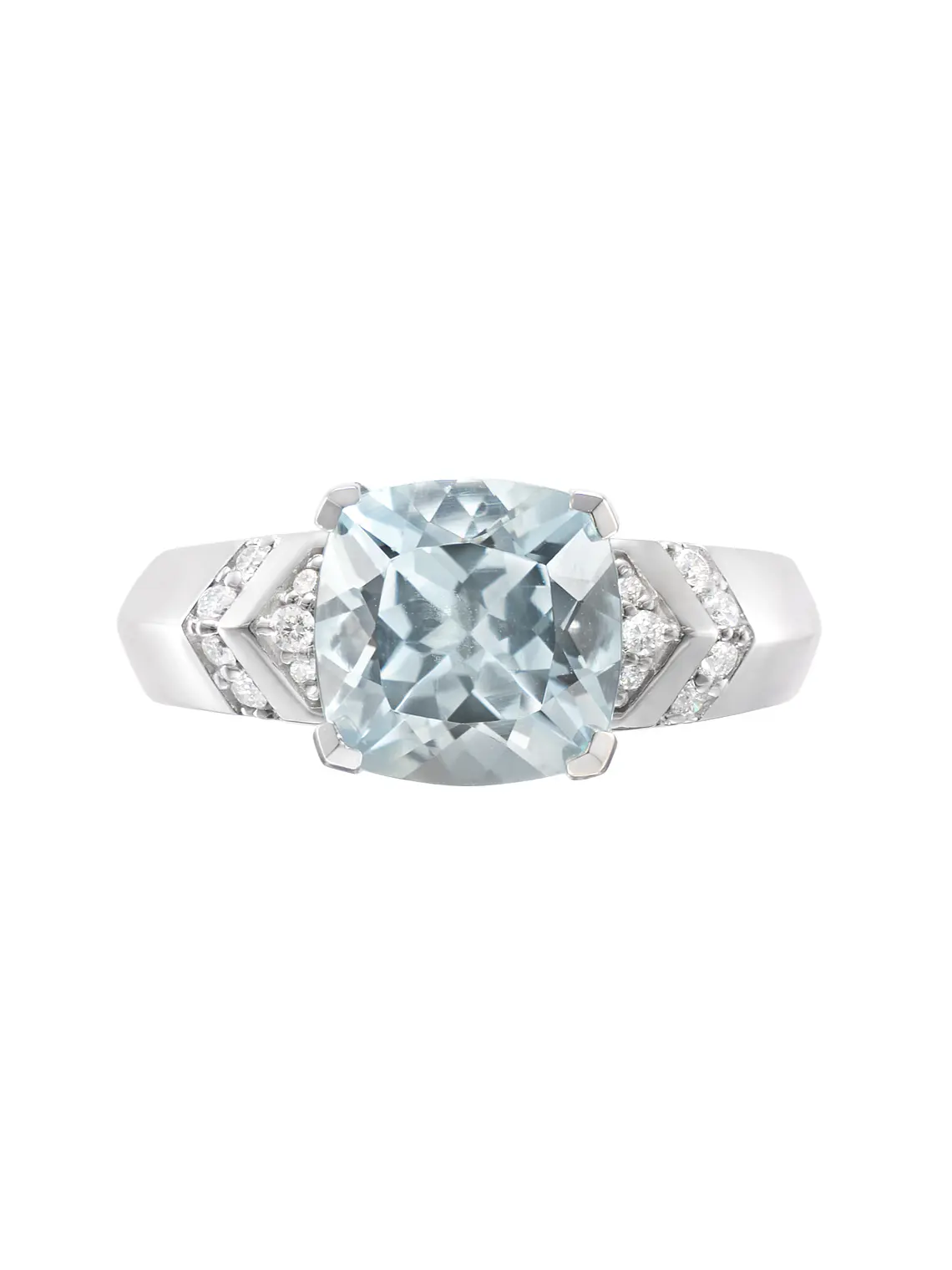 Gran Maxi Anillo Aguamarina Rectangular y Diamantes en Oro Blanco 18K 1