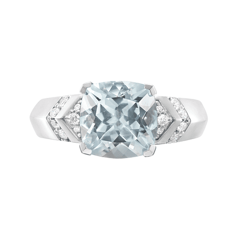 Gran Maxi Anillo Aguamarina Rectangular y Diamantes en Oro Blanco 18K