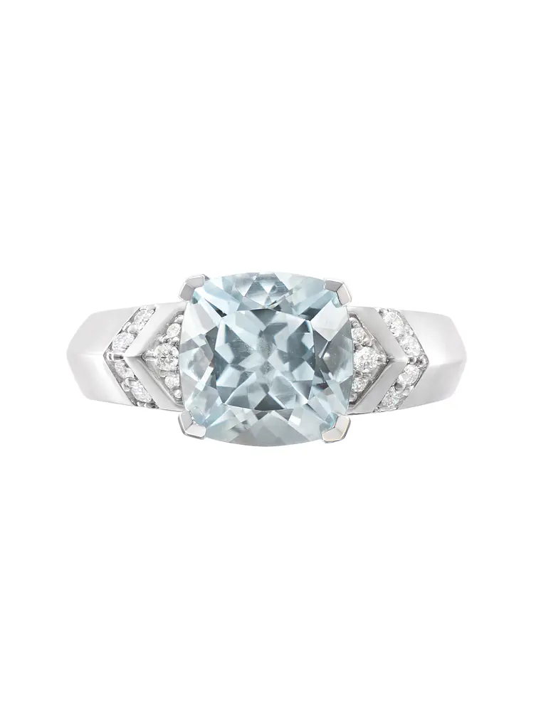 Gran Maxi Anillo Aguamarina Rectangular y Diamantes en Oro Blanco 18K 1